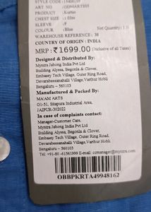 Blue Short Kurta For Men , Ode By House Of Pataudi
