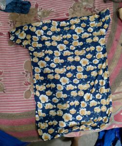 Blue Floral Print Tunic Top