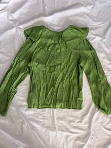 Vibrant Green Ruffle Neck Blouse