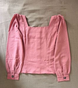 Chic Pink Square Neck Puff Sleeve Top