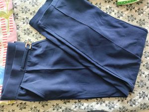 Elegant Navy Blue Trousers with Gold Buckle