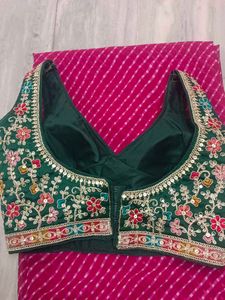 Vibrant Pink Saree with Embroidered Blouse
