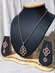 Elegant Pink Stone Necklace & Earring Set