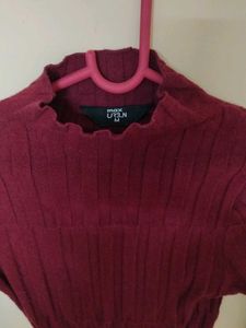 Burgundy Ribbed Mock Neck Sweater