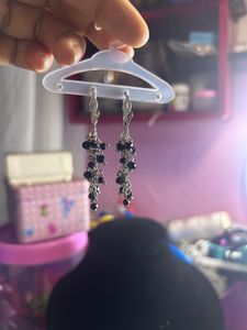 Elegant Black Beaded Drop Earrings