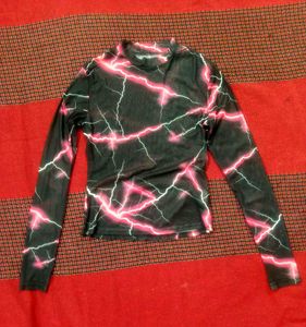 Lightning Print Mesh Top