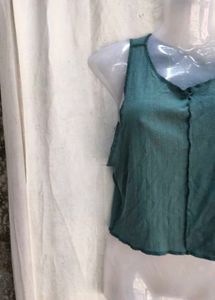 Teal Ribbed Cropped Tank Top