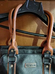 Black Leather Handbag with Brown Accents