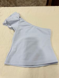 One-Shoulder Ruffle Top (Baby Blue) – Siz