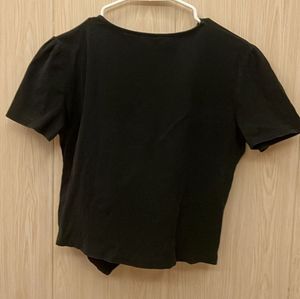 Black V-Neck Ruched Blouse