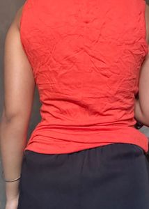 Coral Ruffle Neck Sleeveless Top
