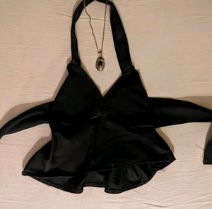 Black Halter Neck Peplum Top