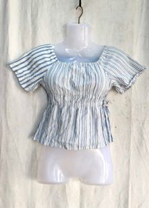 Striped Square Neck Peplum Top