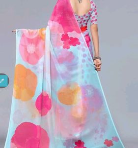 Digital Printed Saree With Unstitched Blouse Peice