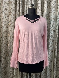 Pink Bell Sleeve V-Neck Top