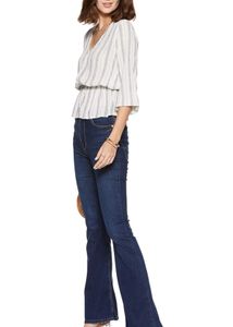 Striped V-Neck Button-Up Top