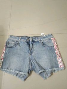 Sparkly Sequin Denim Shorts