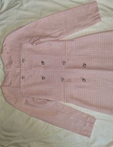 Chic Pink Tweed Dress with Embellished Buttons