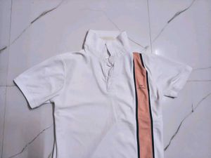 Men's White Polo T-Shirt with Striped Accent