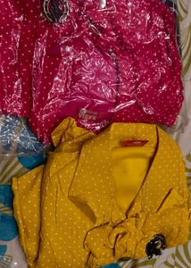 New Cute Yellow Polka Dot Skirt Set