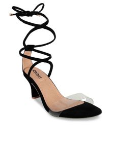 RINDAS Black Heels with Clear Straps
