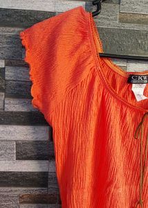 Boho Orange Crinkle Top