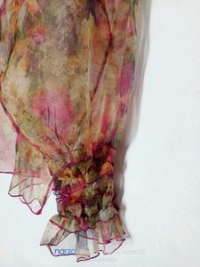 Sheer Floral Organza Puff Sleeve Blouse