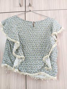 Boho Floral Print Lace Trim Top