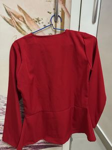 Chic Red Peplum Zip-Up Top