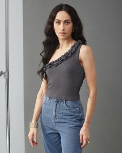 SHEIN Gray One-Shoulder Ruffle Top