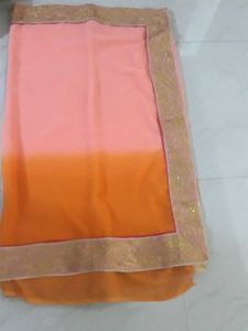 Saree Set: Peach &amp; Navy Blue