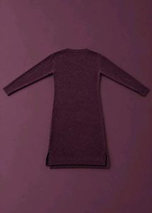 BURGUNDY V NECK KNIT SWEATER DRESS
