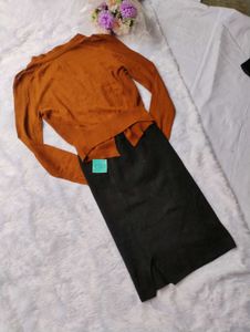 💕Brown Cardigan &amp; Black Skirt Set💕