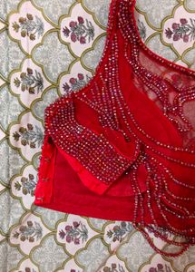 Stunning Red Beads Moti Hand Embroidered Blouse