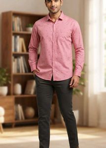 Men's Pink Printed Full Sleeve Shirt