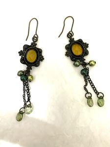 Green  And Topaz Coloured Oxidised Earings