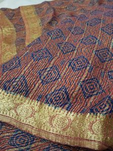 Golden Silk Thread Work Saree