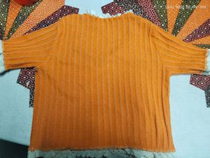 Orange Ribbed Top with Lace Tr