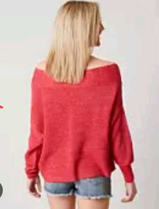 Coral off shoulder Knit Sweater