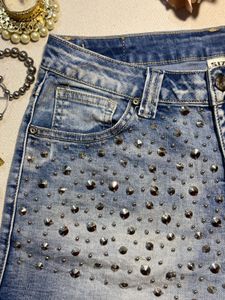 Studded Denim Shorts
