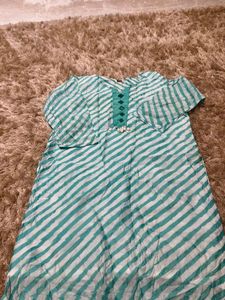Teal &amp; White Striped Kurta Set (women's)