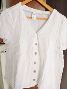 Whitepure mulmul  Button-Up Short Sleeve Top
