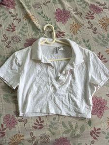 White Cropped Polo T-Shirt