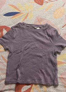 h&m lavender Ribbed Knit Cropped Top