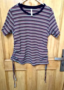 Striped Tee with Drawstring Detail
