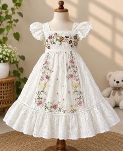 Embroidered White Cotton Frock