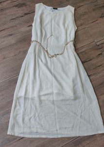 Elegant Cream Sleeveless Dress