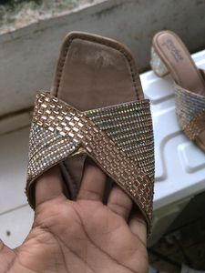 Sparkly Embellished Block Heel Slides