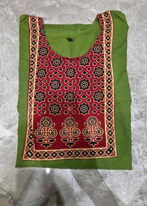 Green Cotton short top with Red Block Print