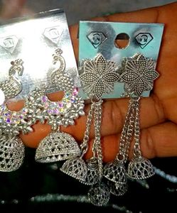 Combo Set Of 4 Oxidized Silver Jhumkis...